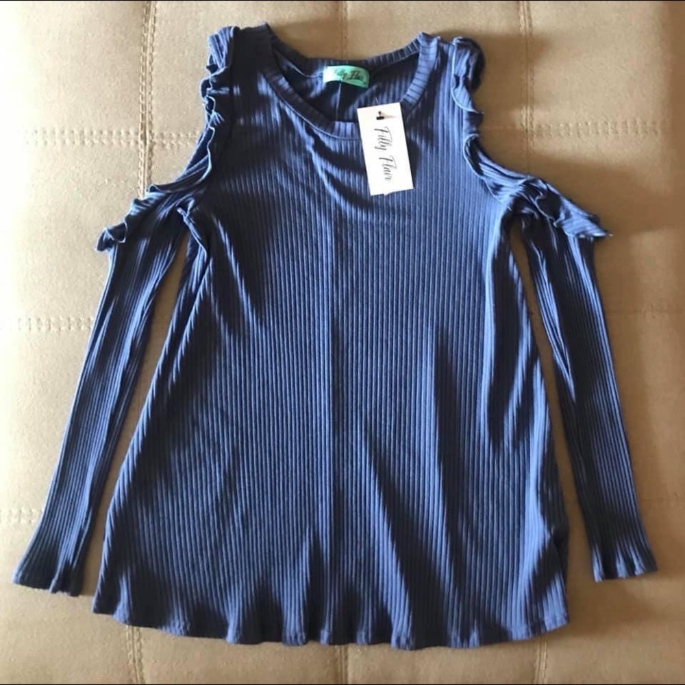 Blue cold shoulder top
